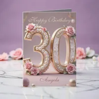 Elegant Blush Pearl Floral 30th Milestone Birthday Card