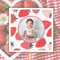 Photo Berry First Strawberry Birthday Party Napkins