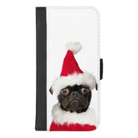 Cute Funny Christmas Black Pug Santa Puppy iPhone 8/7 Plus Wallet Case