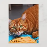 Ginger Cat Eating Spaghetti Postcard