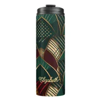 Rich Burgundy Teal Green Gold African Ethnic Thermal Tumbler