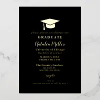 Black Gold Graduation Hat Graduation  Foil Invitation