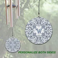 Blue Fancy Floral Pattern Personalized Wind Chime