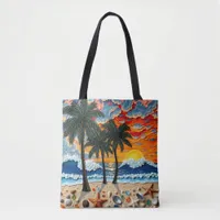 Beautiful Beach Scene with Palm Trees   Tote Bag