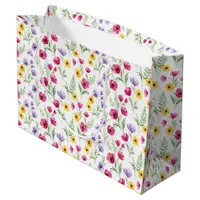 Pretty Yellow, Purple, Pink Floral Watercolor Large Gift Bag