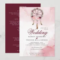 Boho All in One Wedding Pink Maroon Dream Catcher Invitation