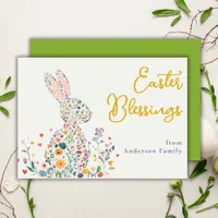 Easter Blessings Cute Floral Silhouette Bunny  Holiday Card