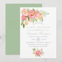 Watercolor Peony flowers Baby Shower invitation