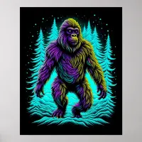 Sasquatch Bigfoot in Teal and Black Poster