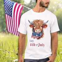 Patriotic Highland Cow USA Flag Happy 4th Of July T-Shirt