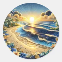 Ocean View Tropical Paper Quilling Effect  Classic Round Sticker