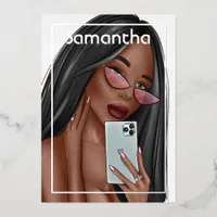 Selfie Woman Birthday Party Foil Invitation