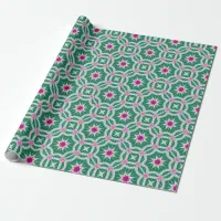 Green White & Pink Moroccan Geometric Pattern Wrapping Paper