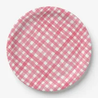 Red Plaid Watercolor Picnic  Paper Plates