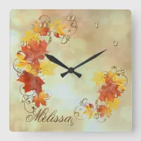 Autumn Leaves Watercolor ALWX Square Wall Clock