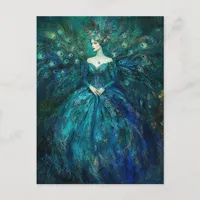 The Lady in the Blue Peacock Dress Postcard