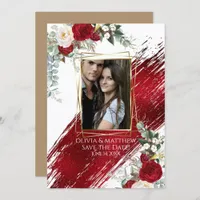 Bold Rich Crimson Paint Stroke and Floral Invitation