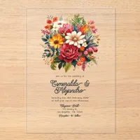 Transparent Mexican Fiesta Floral Wedding Acrylic Invitations