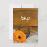 Orange Daisy Horseshoe Country Wedding RSVP Card