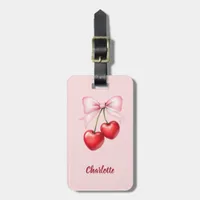 Cherry bow pink name luggage tag