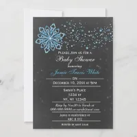 chalkboard Winter Snow blue Baby shower Invitation