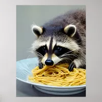 Raccoon Eating Spaghetti Poster