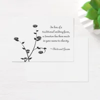 Black and White Roses Wedding Charity Favor Card