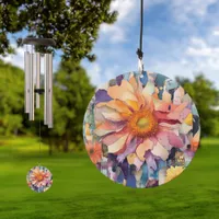Whimsical Quirky Bright Colors Flowers Collage Wind Chime
