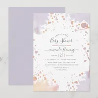 Rose Gold & Pastel Purple Paint Splash Baby Shower Invitation