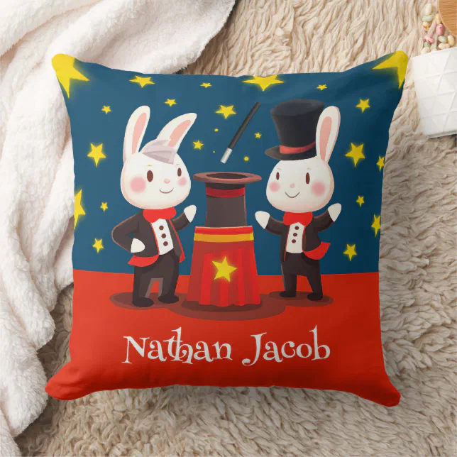 Cute Rabbit Magicians on Stage Magical Throw Pillow