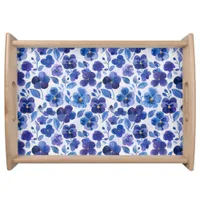 Large Watercolor Style Pansies Purple Blue Floral  Serving Tray