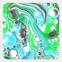 Lime Green and Blue Marble like Swirls   Square St Square Sticker