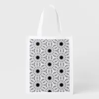 Black White Lace Floral Mandala Pattern Grocery Bag
