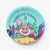 Baby Shark Teal Coral Birthday Party Paper Plates