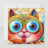 Colorful Fantasy Cat sticking out its Tongue Card