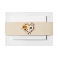 Rustic Sunflower Monogram Wedding Invitation Belly Invitation Belly Band