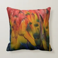 Scarlet Macaw Parrot Feathers Textured Tropical Throw Pillow