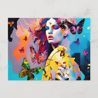 Colorful Woman and Butterflies Postcard