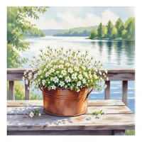 Flowers in Copper pot on Lakehouse Deck Acrylic Print
