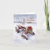 A Country Christmas Vintage Red Tractor Holiday Card