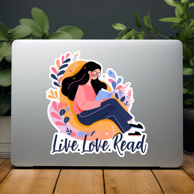 Cartoon of Cute Woman  Reading Book Custom  Sticker