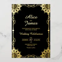 Mandala Classic Black Gold Foil Wedding Invitation