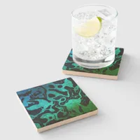 Blue Green and black glitter wavy pattern Stone Coaster