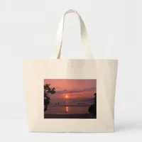 Romantic Hawaiian Sunset Ocean Beach Large Tote Bag