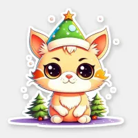 Cute Chibi Kawaii Cartoon Christmas Kitty Cat Sticker