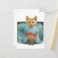 Cat With Goldfish on TV Retro Collage Postcard