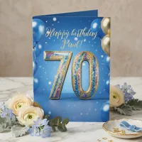 Elegant Blue Gold Sparkly Balloons 70th Birthday Card