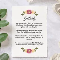 Elegant Pressed Wildflower Garden Wedding Details Enclosure Card
