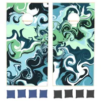 Dark Blue and Green Swirls Cornhole Set