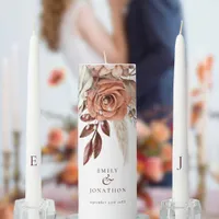 Autumn Florals Names Date Initials Wedding Unity Candle Set